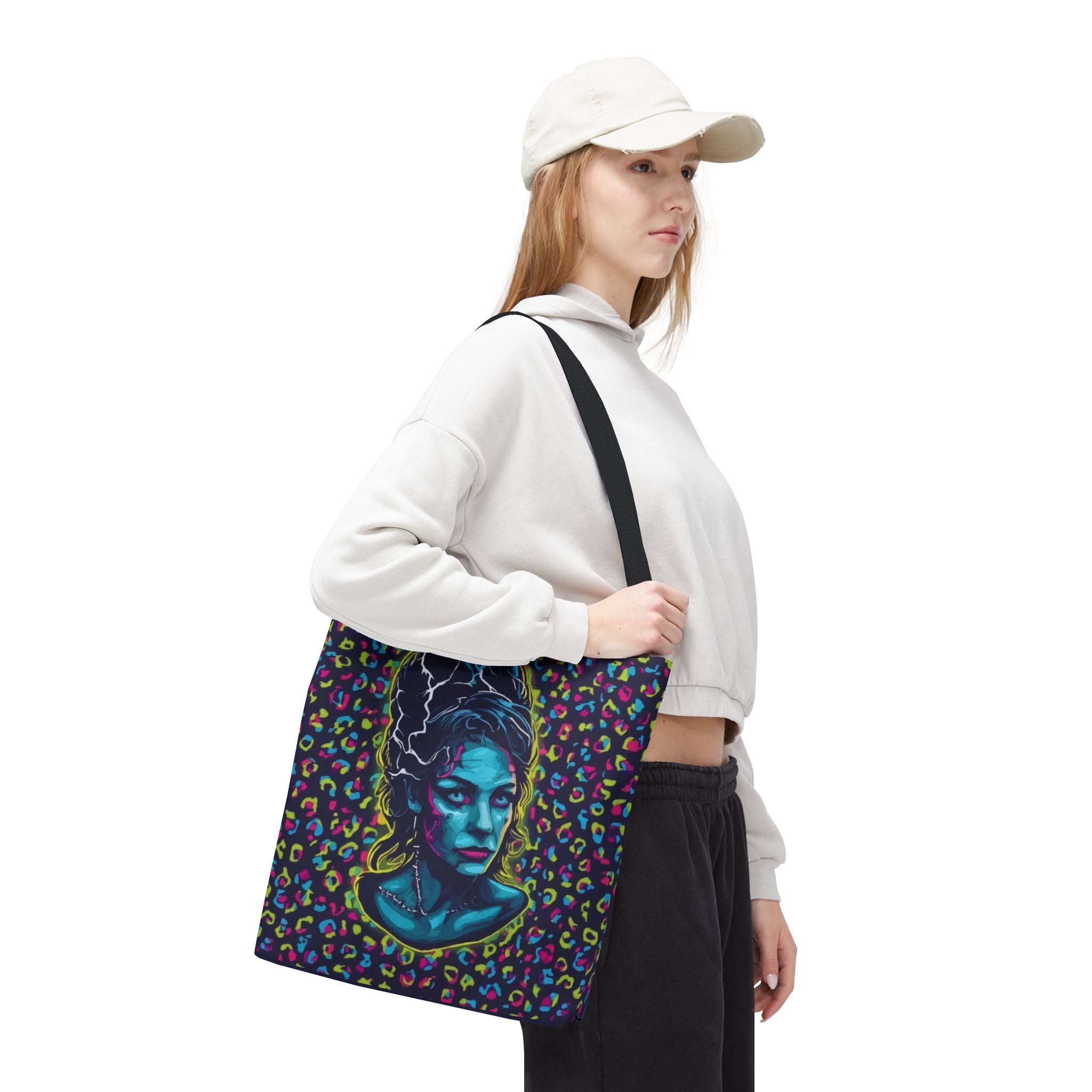 Neon Bride of Frankenstein Tote Bag - Retro Pop Art All-Over Print