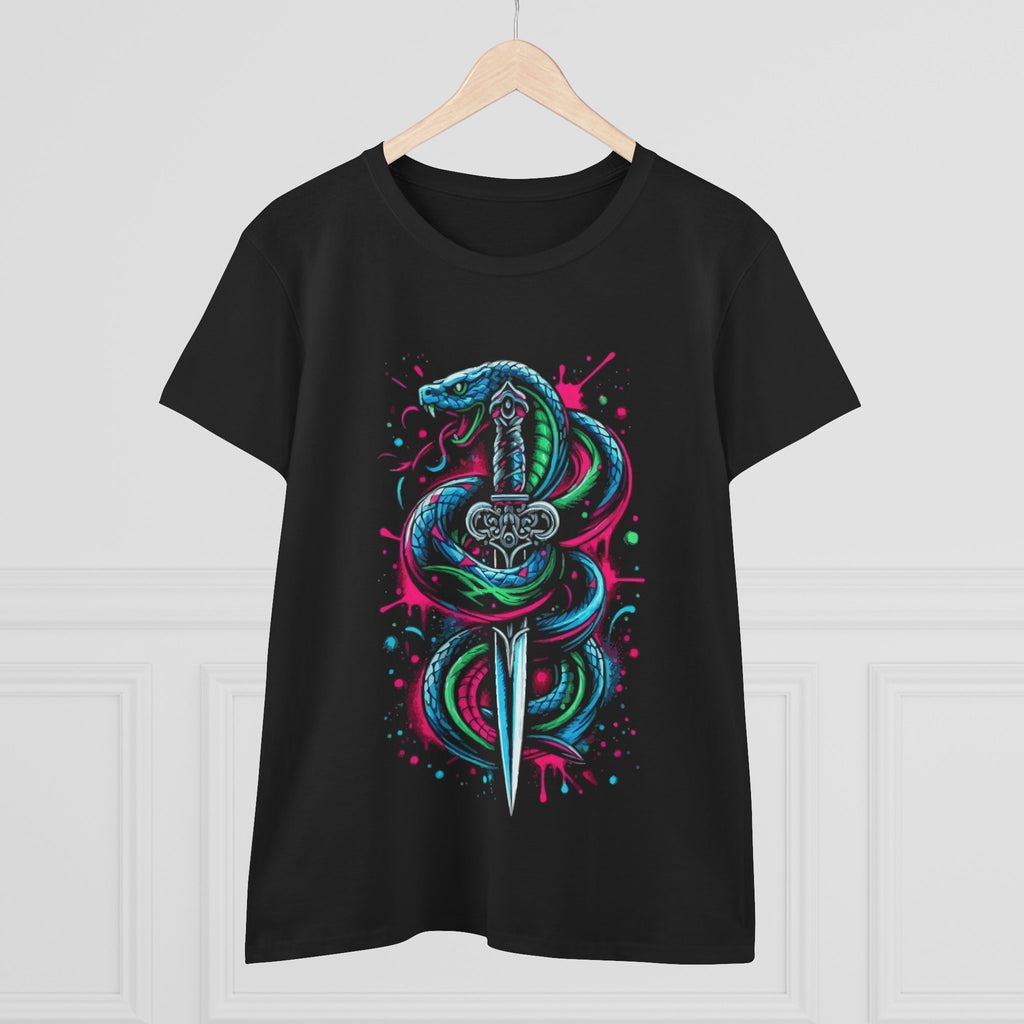 Snake Dagger Women's Tee – Neon Cobra Sword Graphic T-Shirt