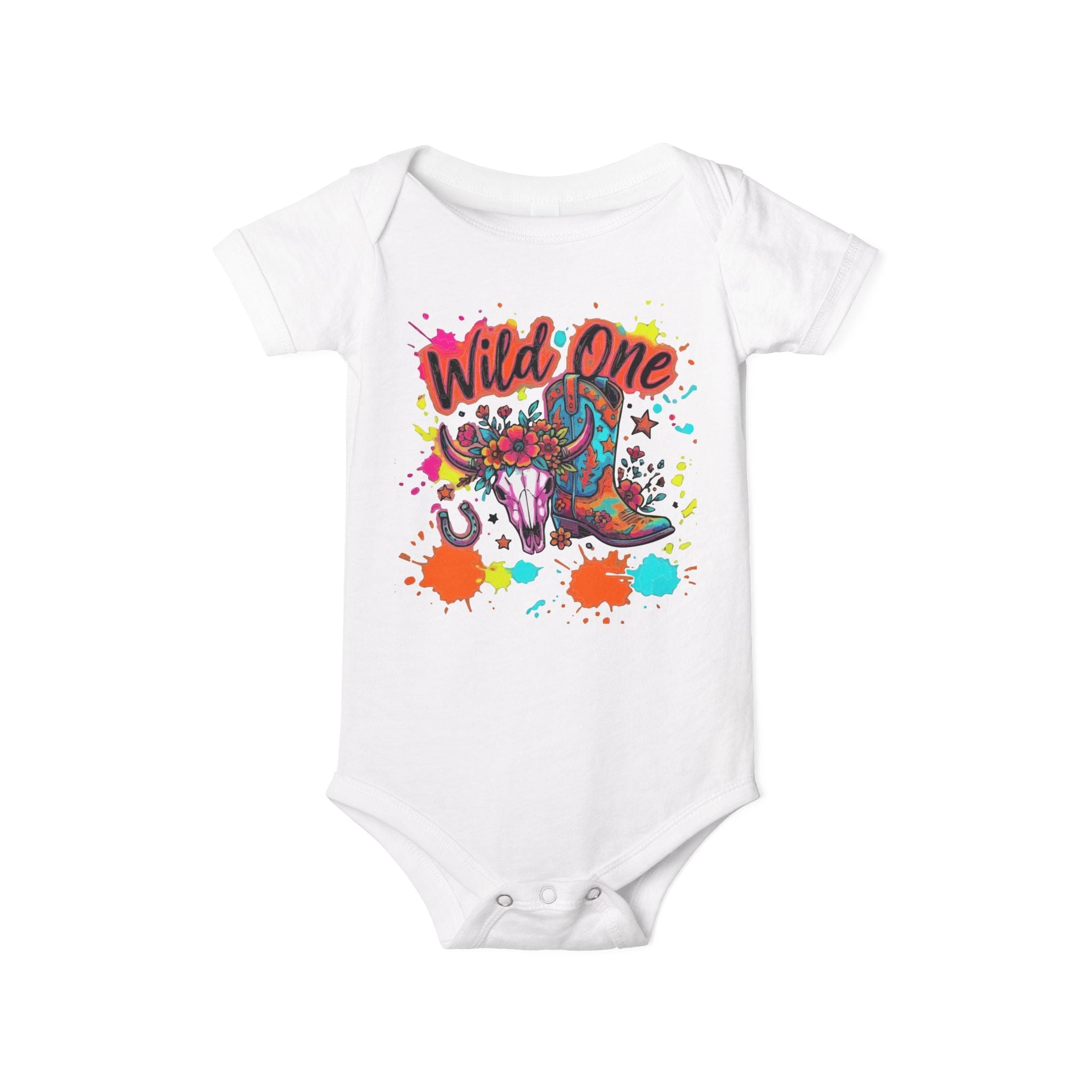 Wild One Cowboy Baby Onesie - Infant Bodysuit with Colorful 'Wild One' Rodeo Design