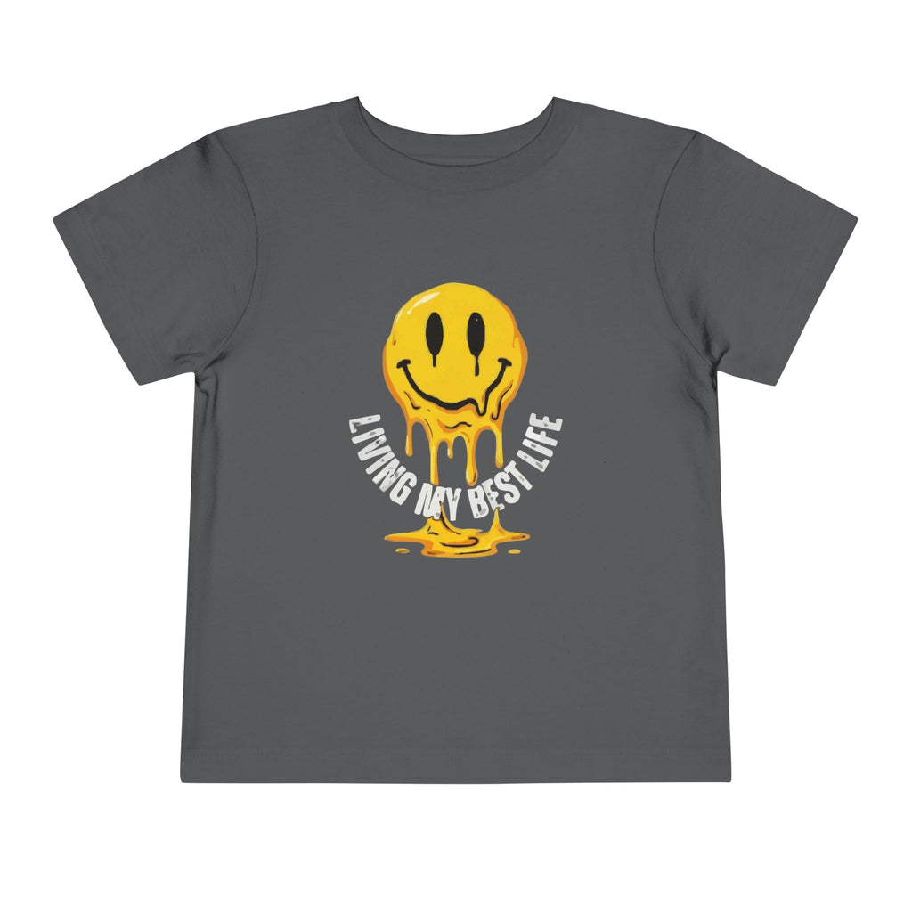 Toddler Tee — "Living My Best Life" Melted Smiley Graphic