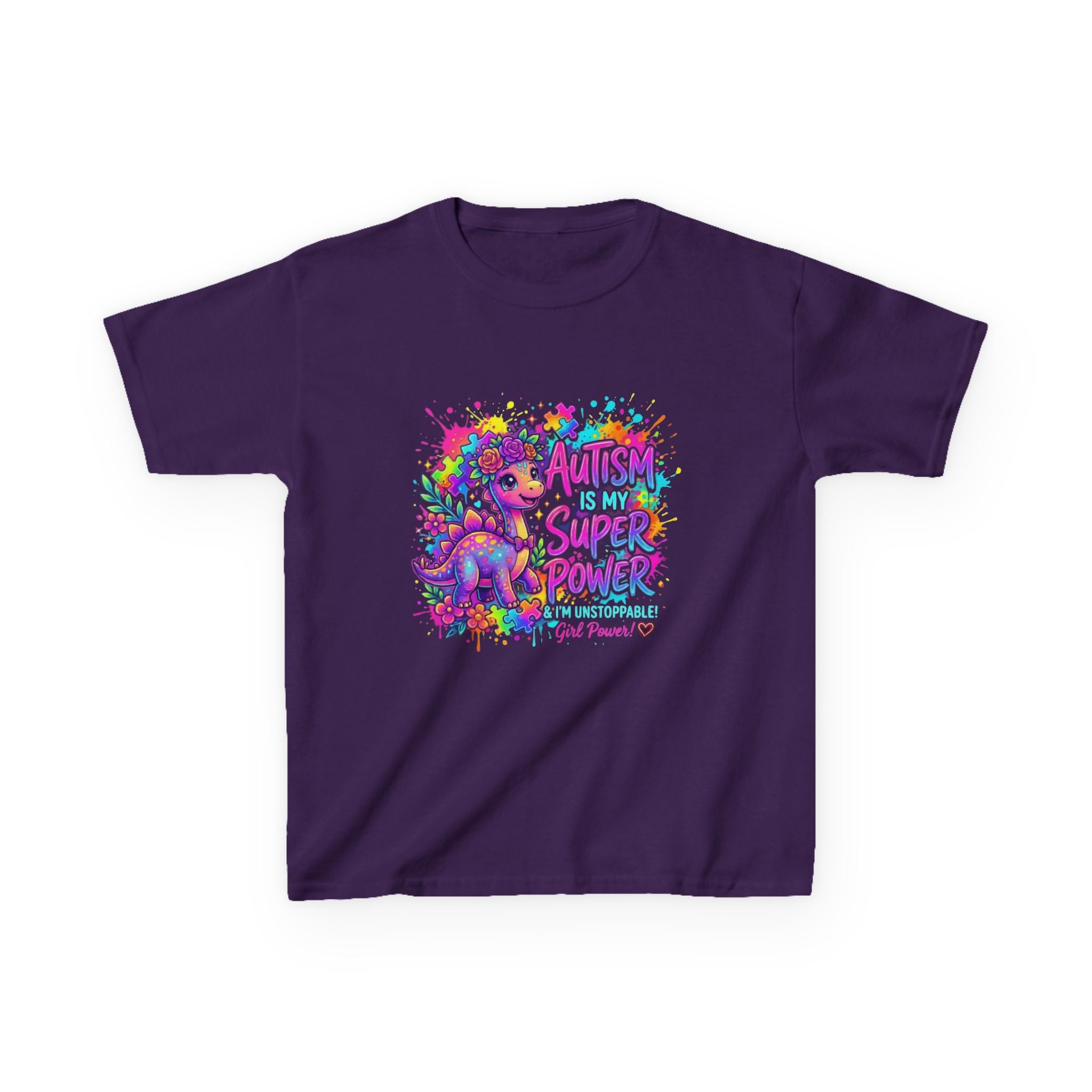 Kids Tee — "Autism Is My Superpower" Colorful Dino Autism Awareness Shirt