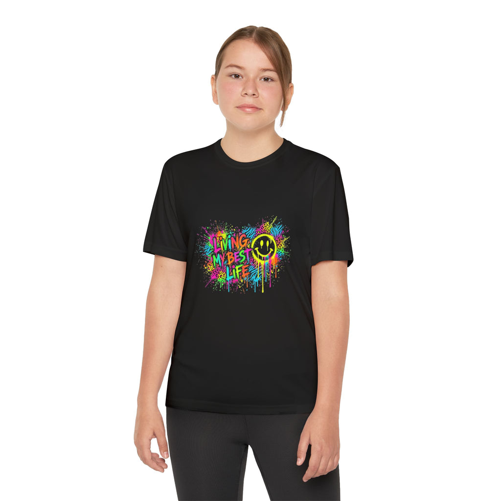Youth Graffiti Heart Tee — "Living My Best Life" Colorful Smile Design