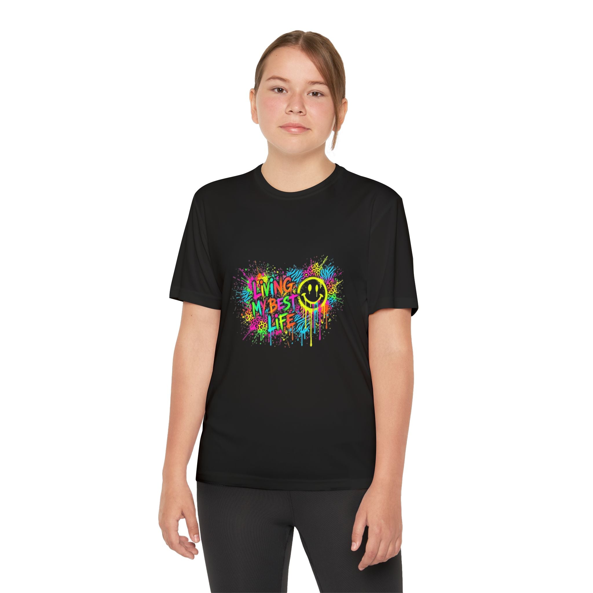 Youth Graffiti Heart Tee — "Living My Best Life" Colorful Smile Design