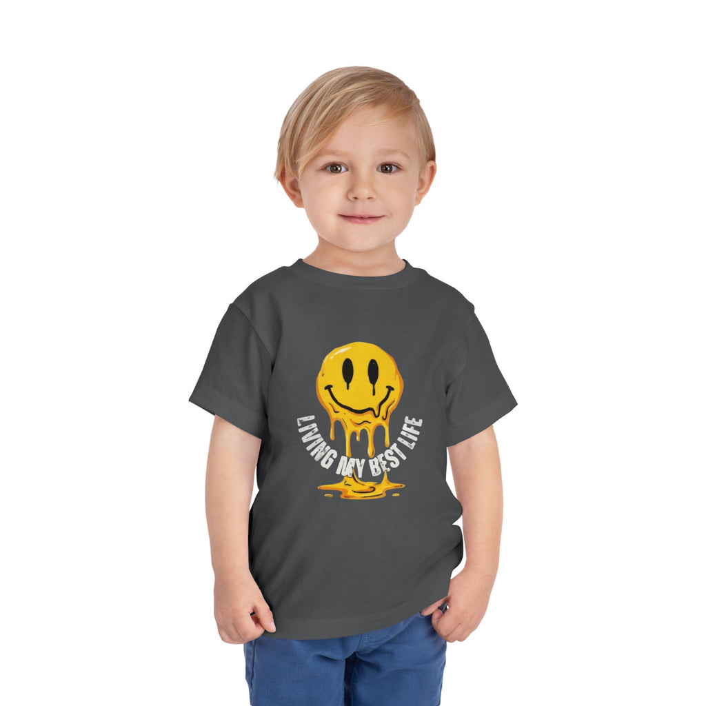 Toddler Tee — "Living My Best Life" Melted Smiley Graphic
