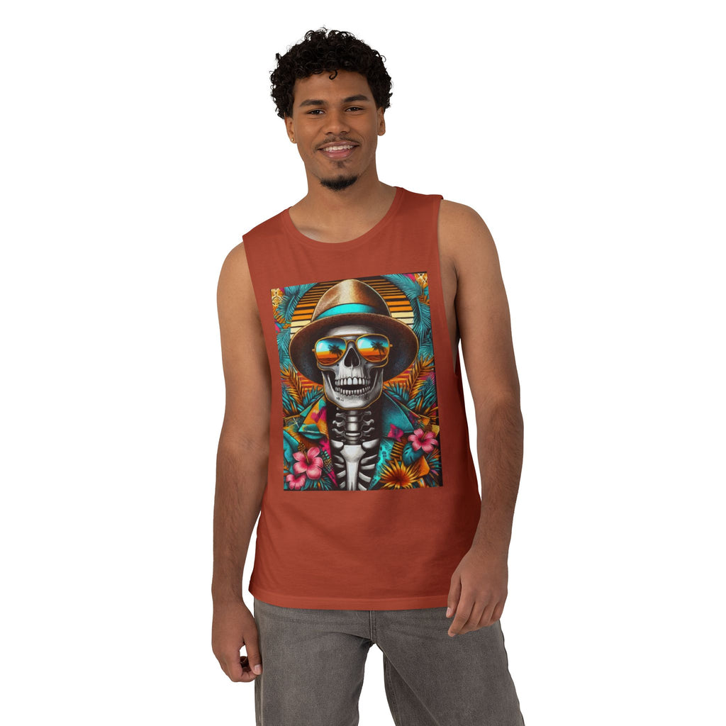 Skeleton Sun Hat Tank Top — Tropical Day of the Dead Skull Graphic Tank