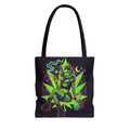 Psychedelic Witch Tote Bag — Neon Cannabis Pinup All-Over Print