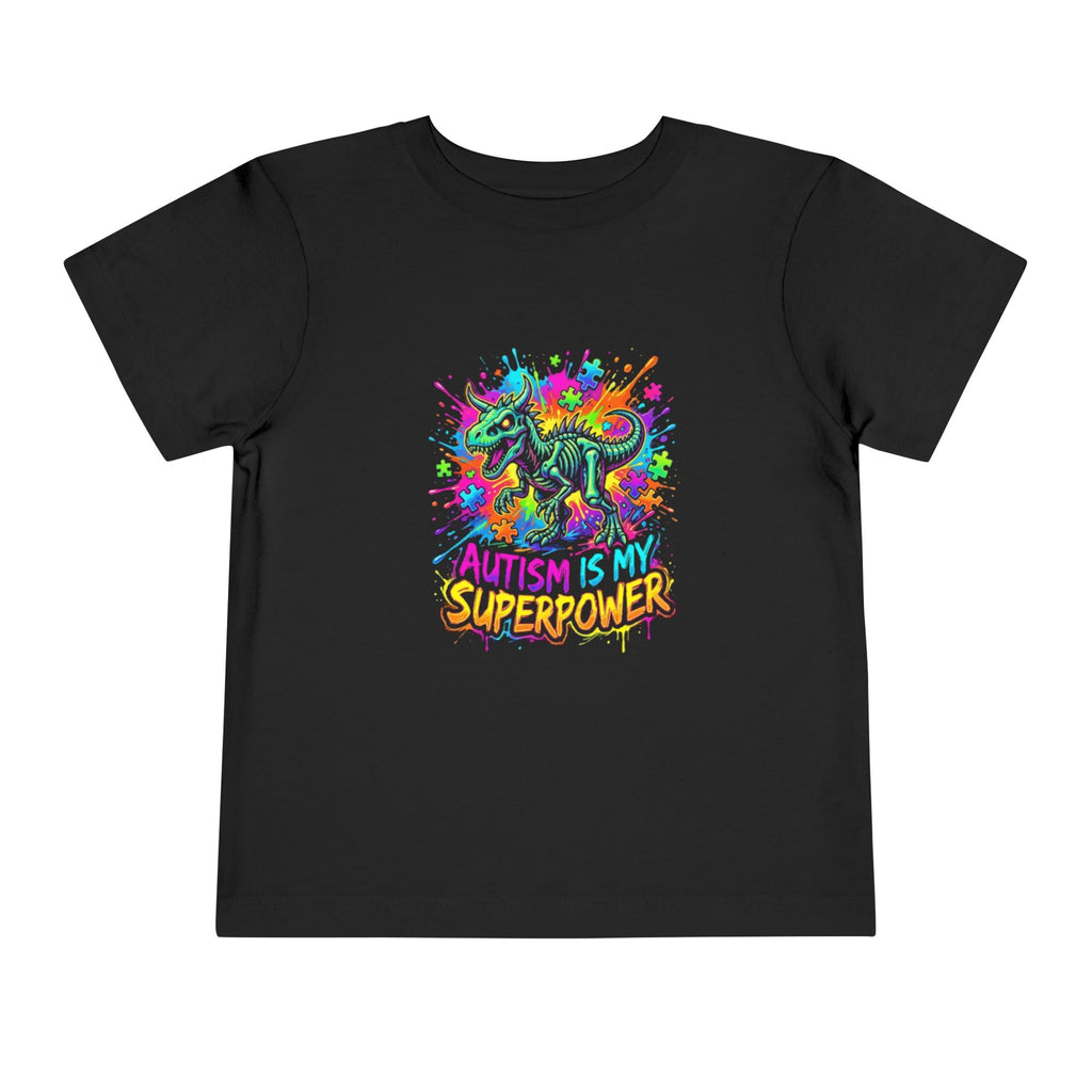 Toddler Tee — "Autism Is My Superpower" Colorful Dinosaur Autism Awareness Shirt