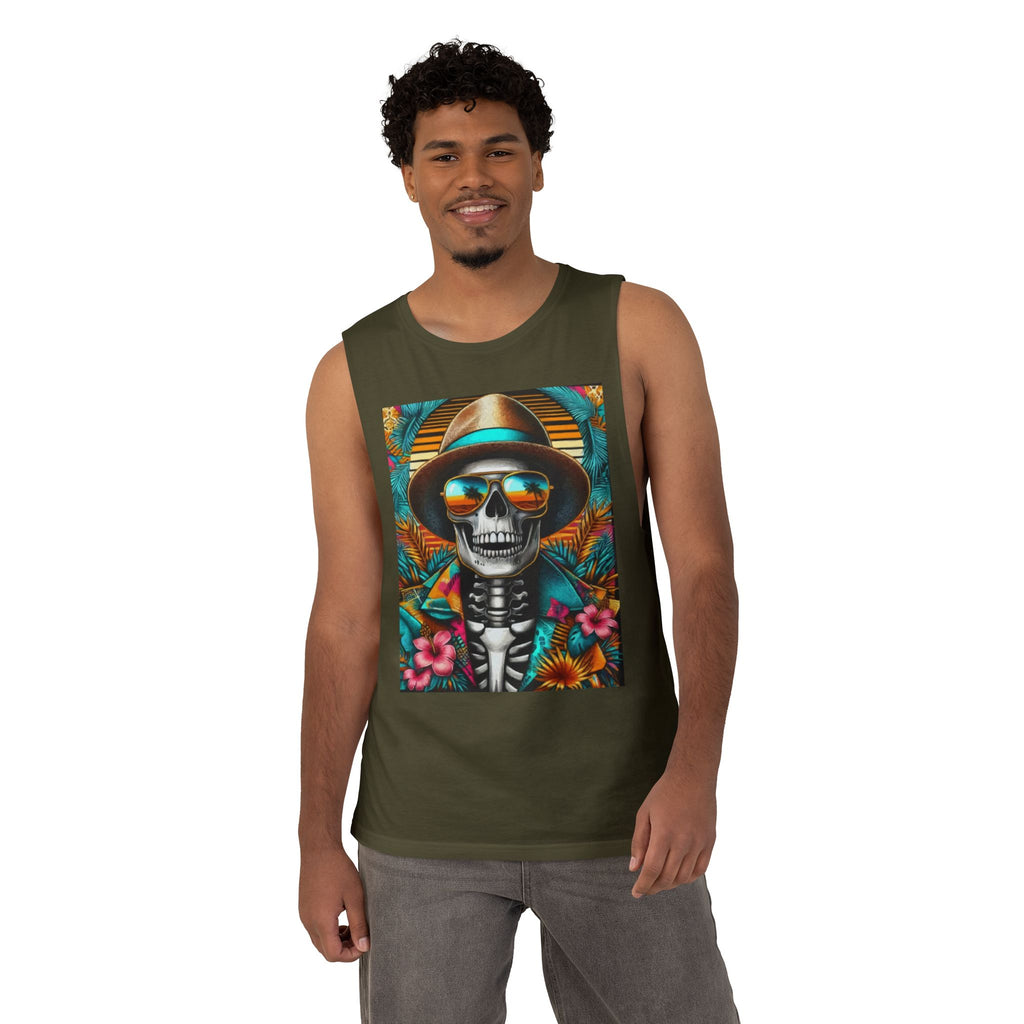 Skeleton Sun Hat Tank Top — Tropical Day of the Dead Skull Graphic Tank