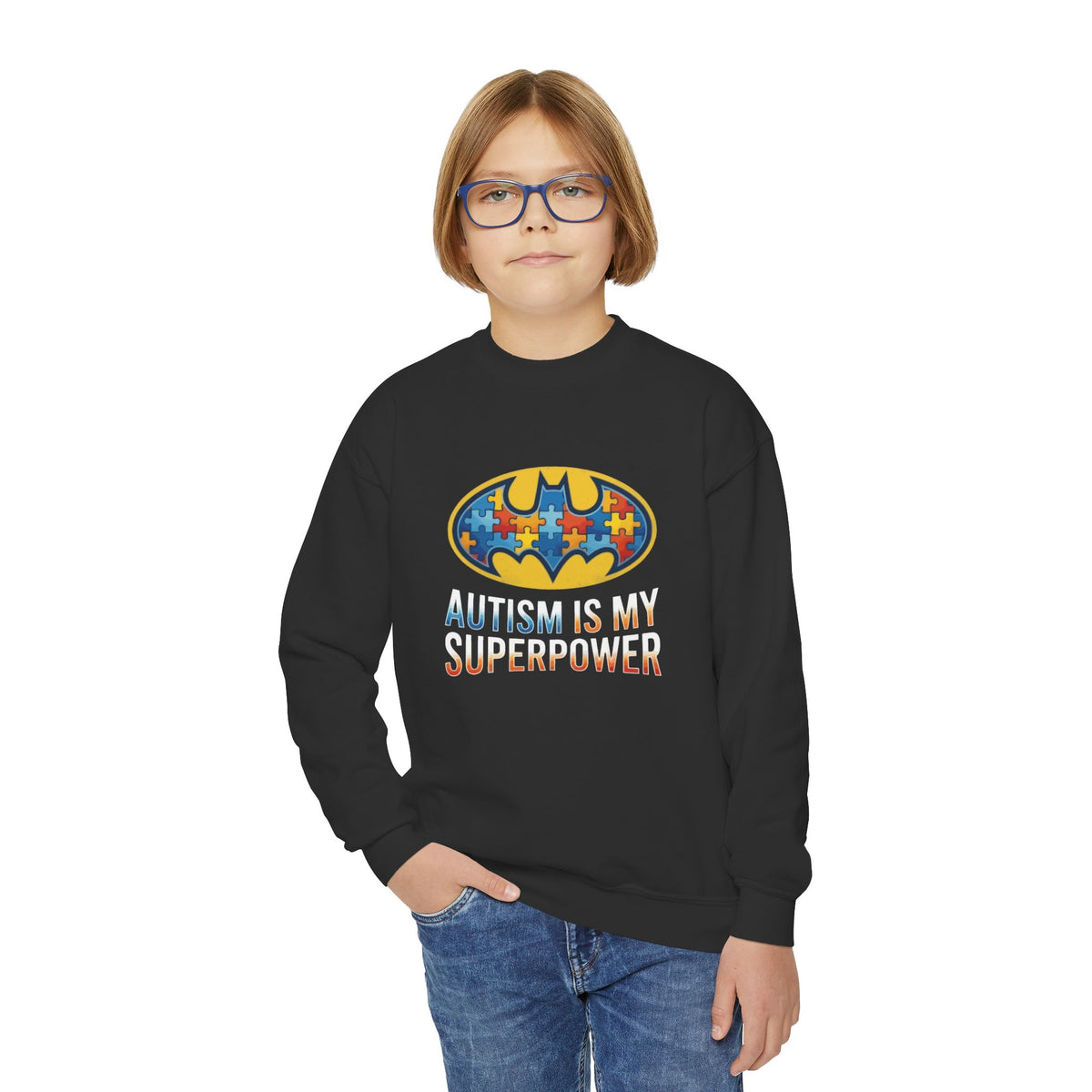 Autism Is My Superpower Youth Crewneck Sweatshirt