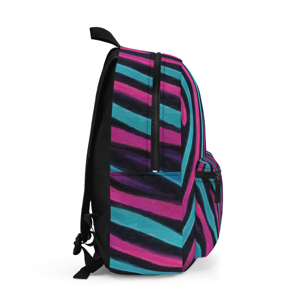 Neon Zebra Stripes Backpack — Colorful Gradient Animal Print School Bag