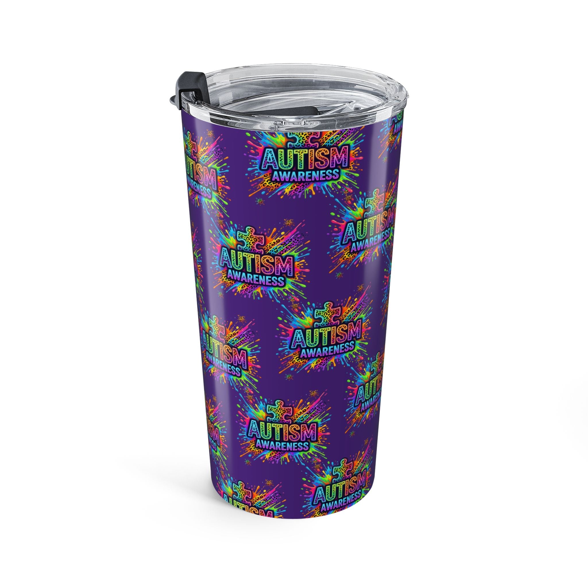 Autism Awareness 20oz Tumbler – Colorful Puzzle Splash Travel Cup