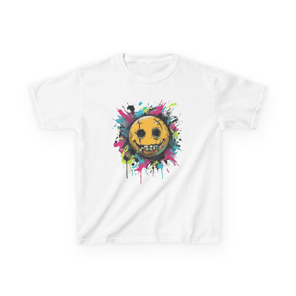 Kids T-Shirt — Colorful Grunge Smiley Face Tee (Splatter Paint Skull Smile)
