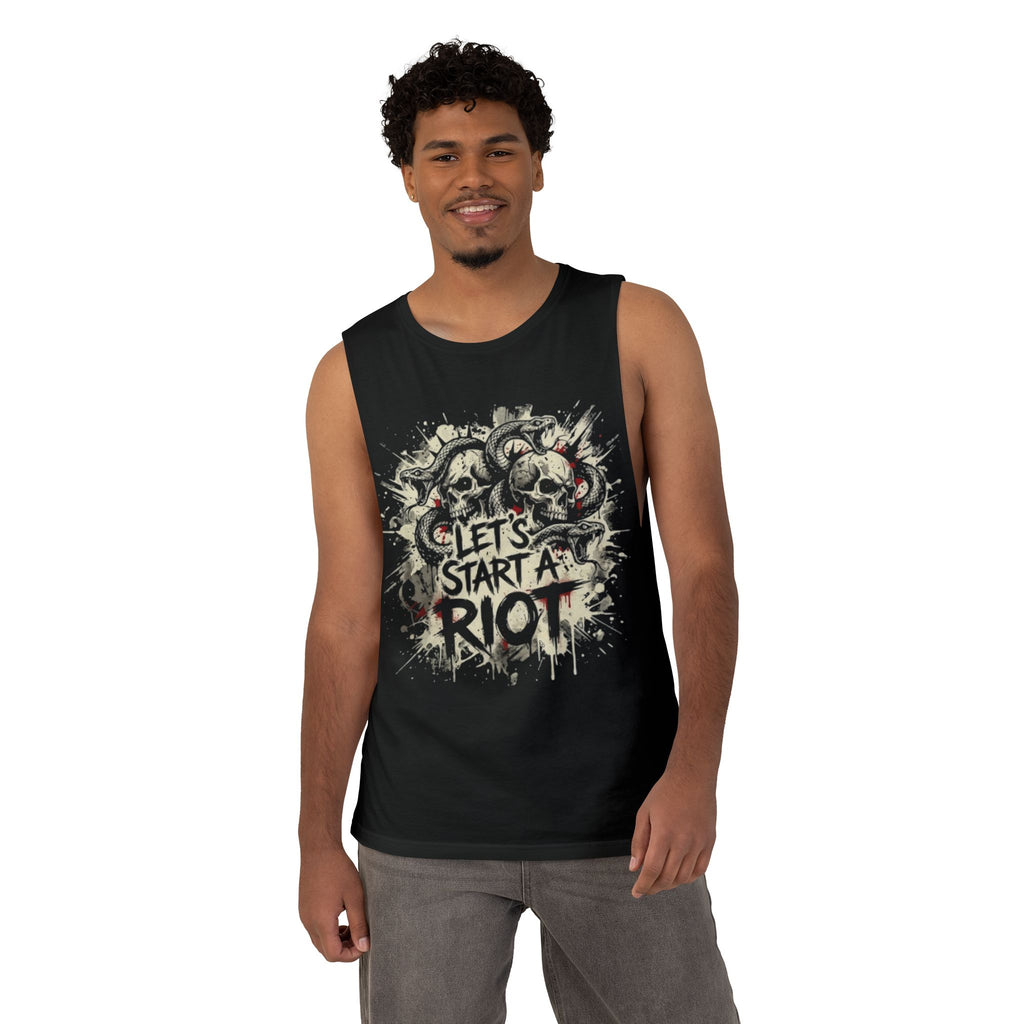 Let's Start a Riot Tank Top — Grunge Skull Punk Graphic Muscle Tee