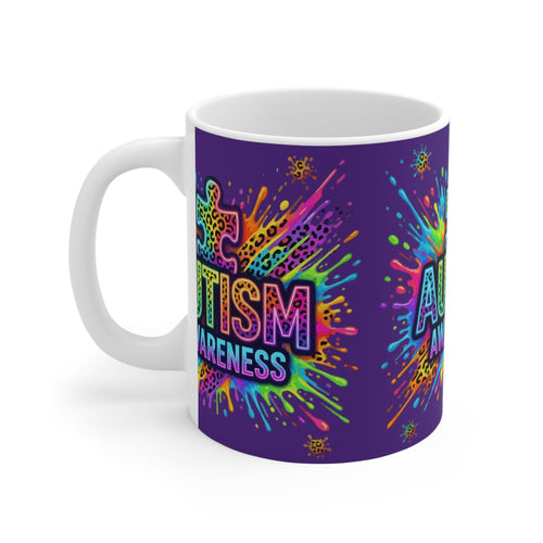 Autism Awareness 11oz Mug — Colorful Puzzle Splash Design