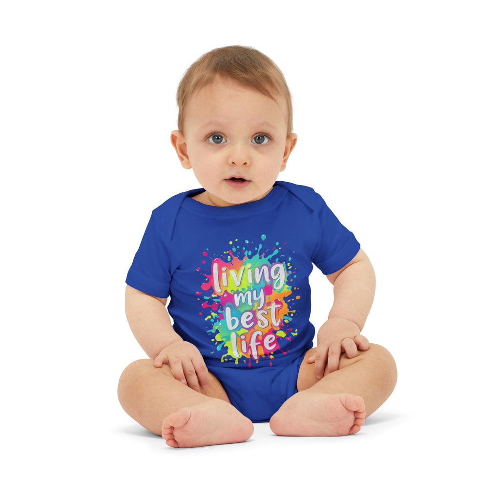 Infant One-Piece – "Living My Best Life" Colorful Splash Baby Bodysuit