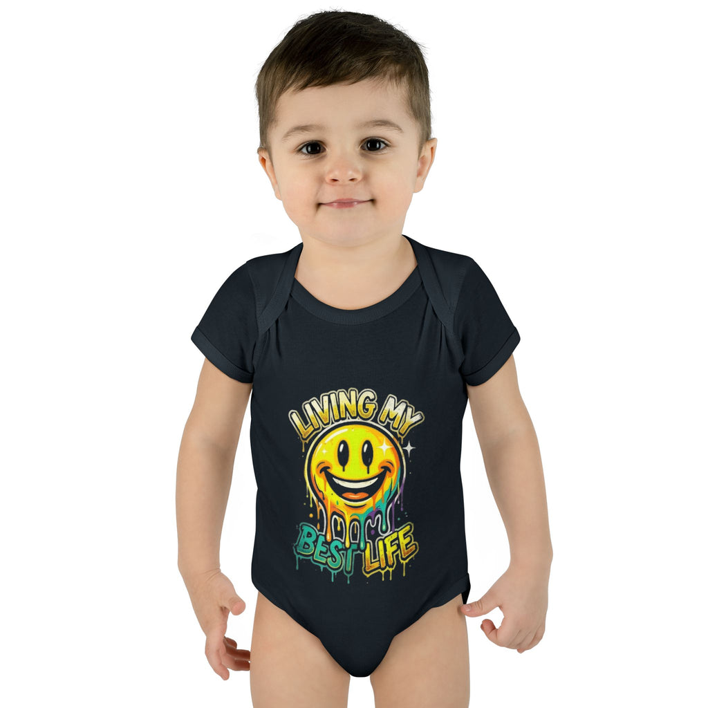 Infant Bodysuit — "Living My Best Life" Smiley Baby Onesie