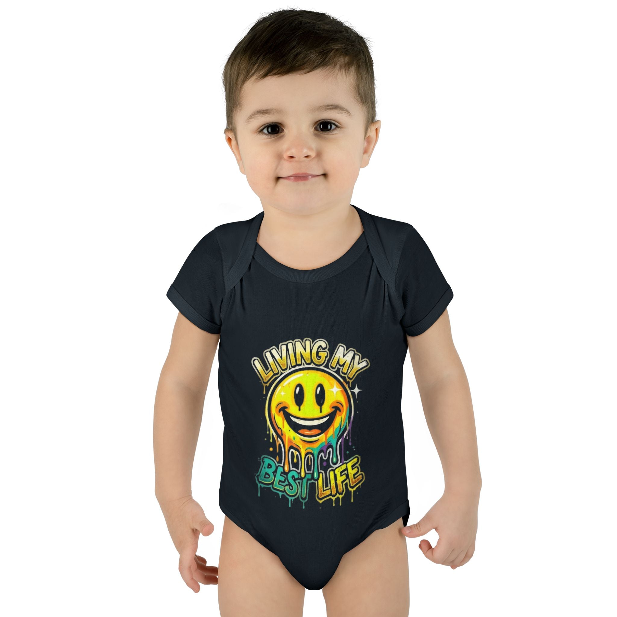 Infant Bodysuit — "Living My Best Life" Smiley Baby Onesie