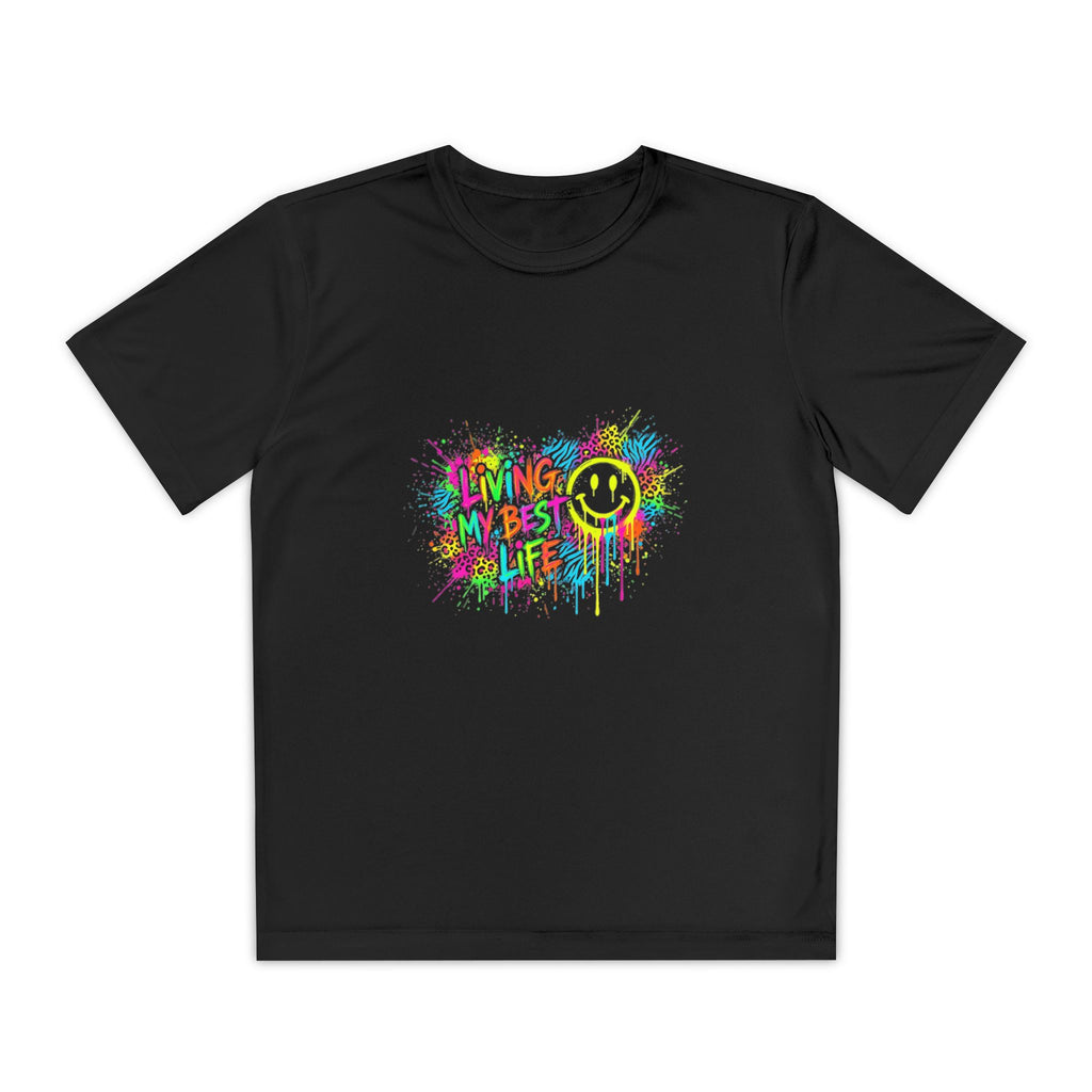 Youth Graffiti Heart Tee — "Living My Best Life" Colorful Smile Design