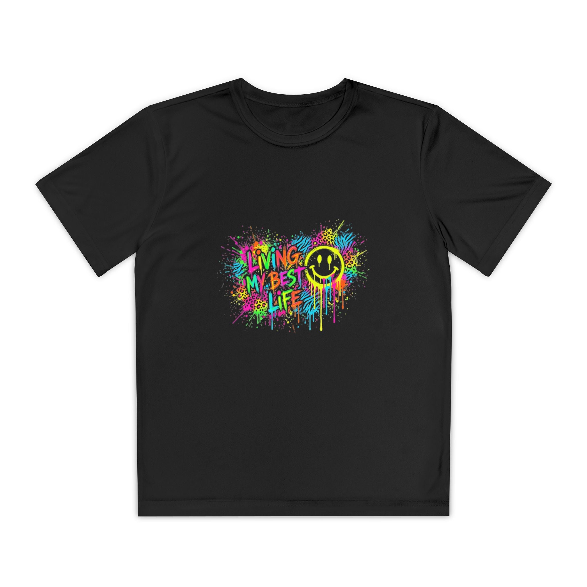 Youth Graffiti Heart Tee — "Living My Best Life" Colorful Smile Design