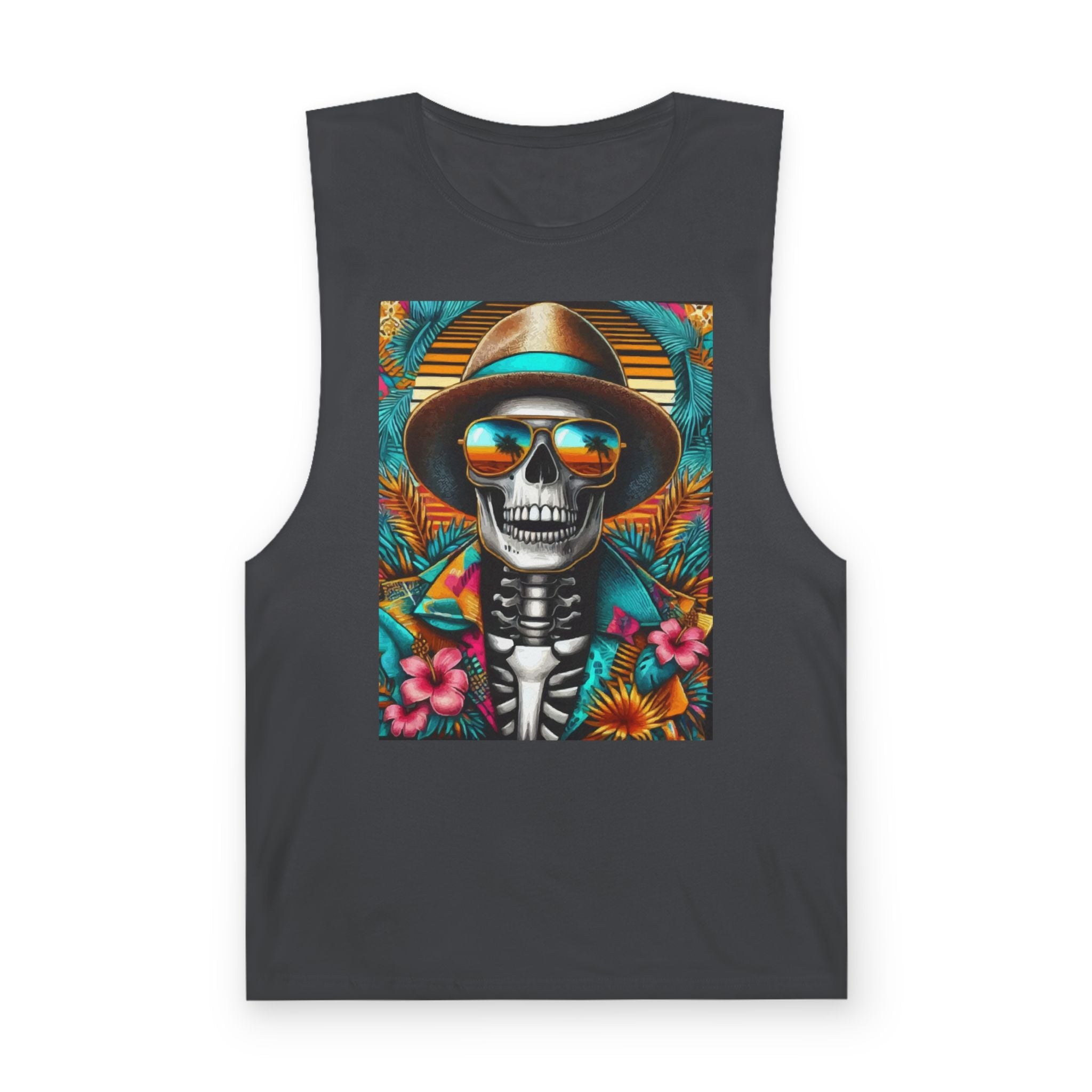 Skeleton Sun Hat Tank Top — Tropical Day of the Dead Skull Graphic Tank