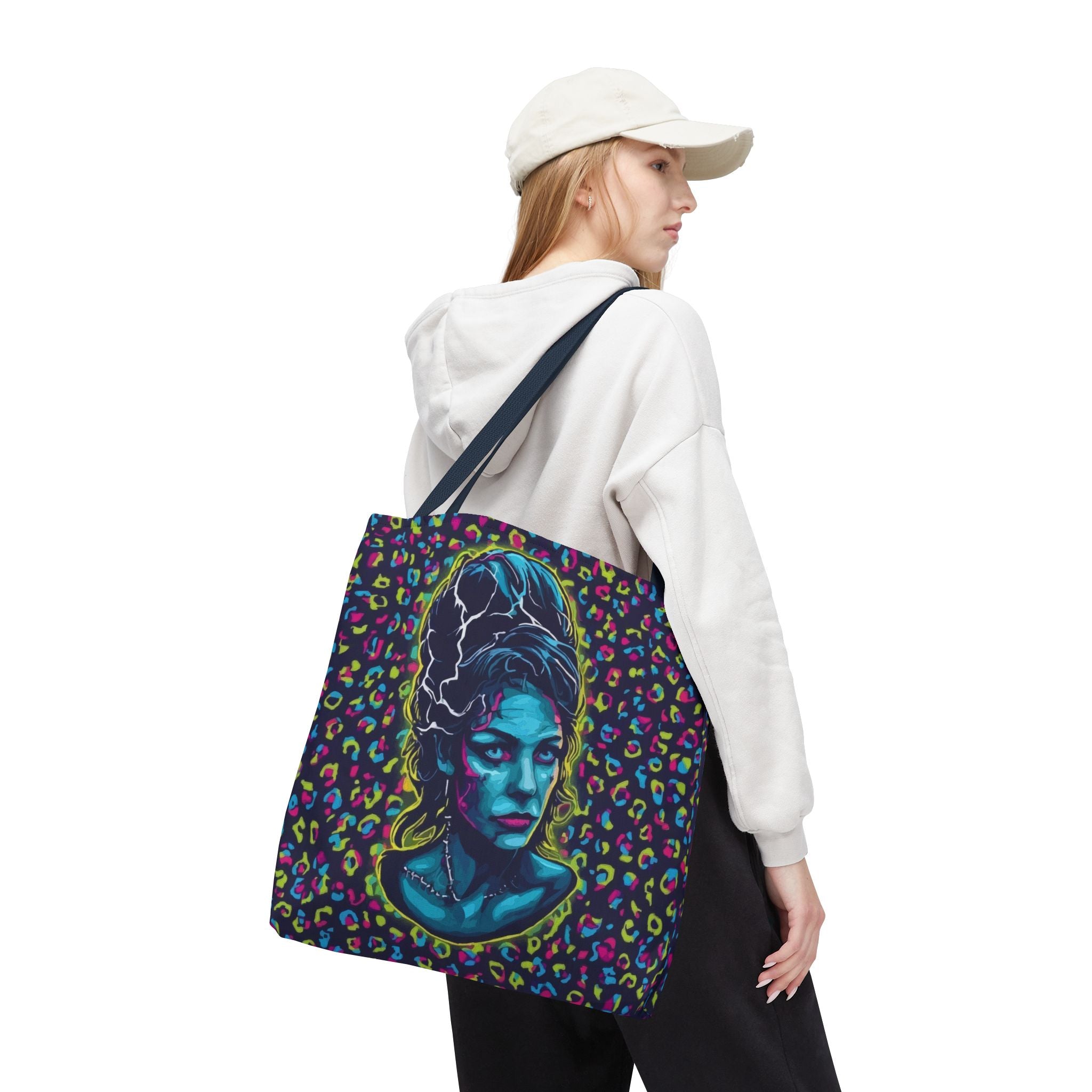 Neon Bride of Frankenstein Tote Bag - Retro Pop Art All-Over Print