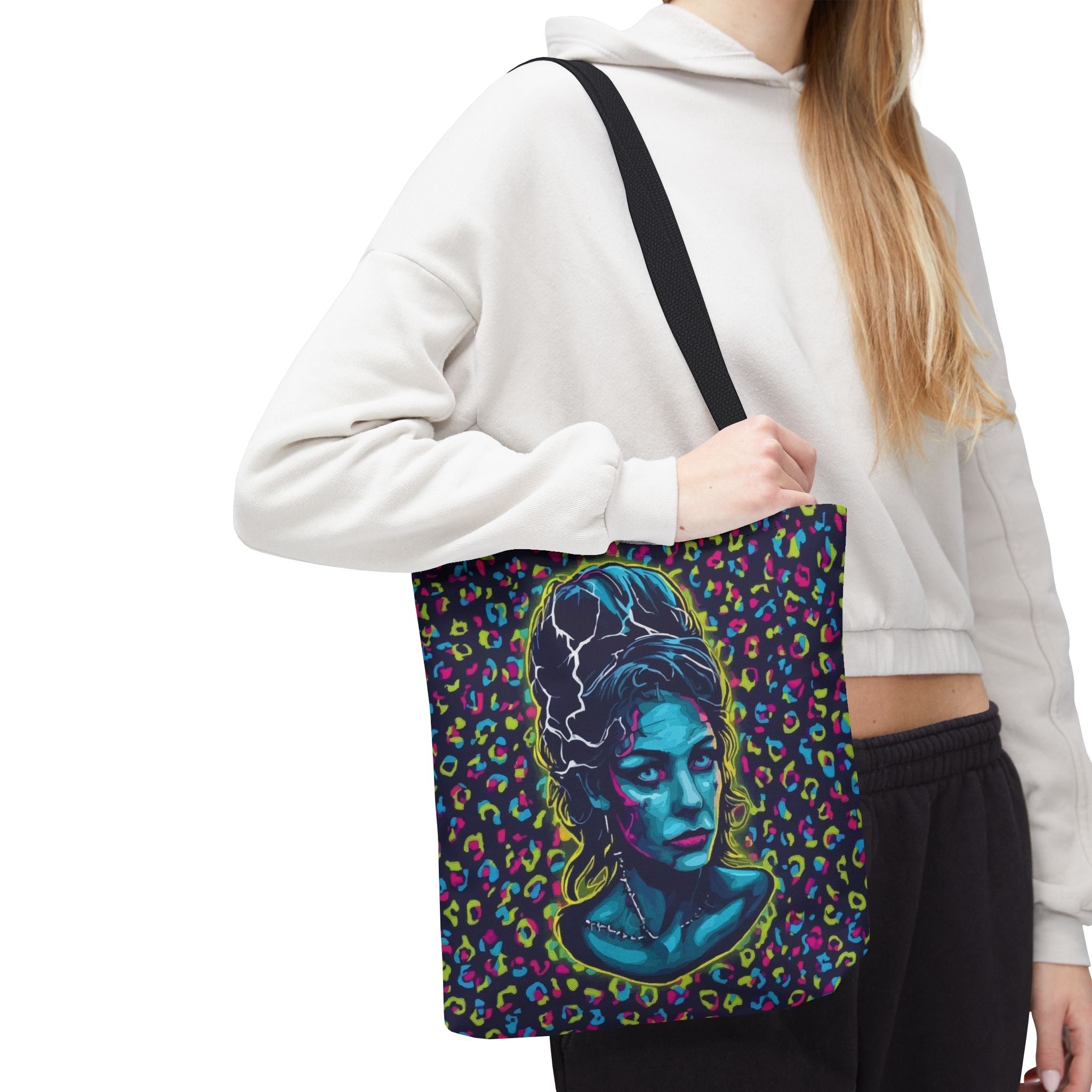 Neon Bride of Frankenstein Tote Bag - Retro Pop Art All-Over Print