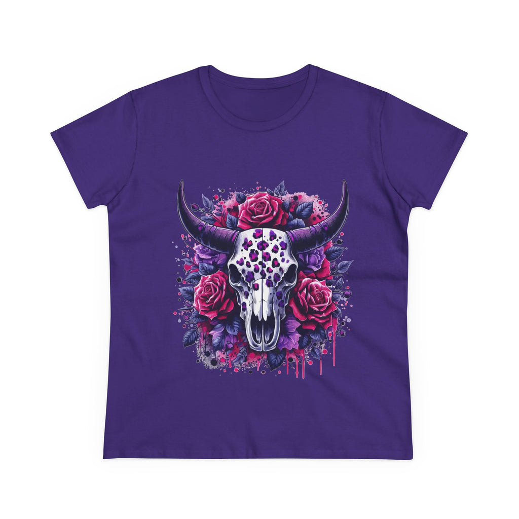Bull Skull Rose Graphic Tee — Floral Western Women's T-Shirt