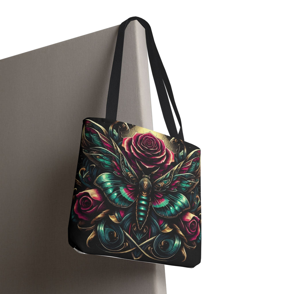 Moth & Rose All-Over-Print Tote Bag — Gothic Floral Boho Market Tote