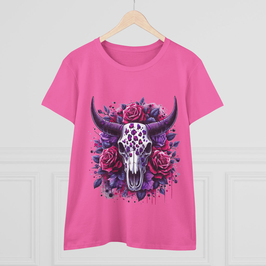 Bull Skull Rose Graphic Tee — Floral Western Women's T-Shirt