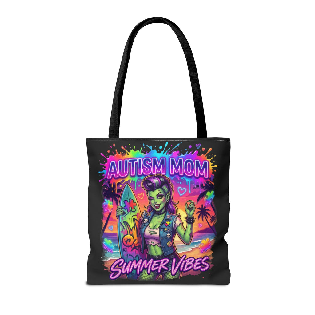 Autism Mom Summer Vibes Tote Bag — Colorful Supportive Beach Tote