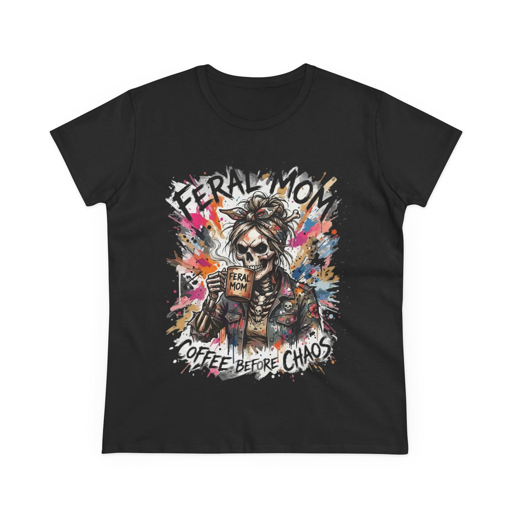 Feral Mom T-Shirt — "Coffee Before Chaos" Graphic Tee for Busy Moms