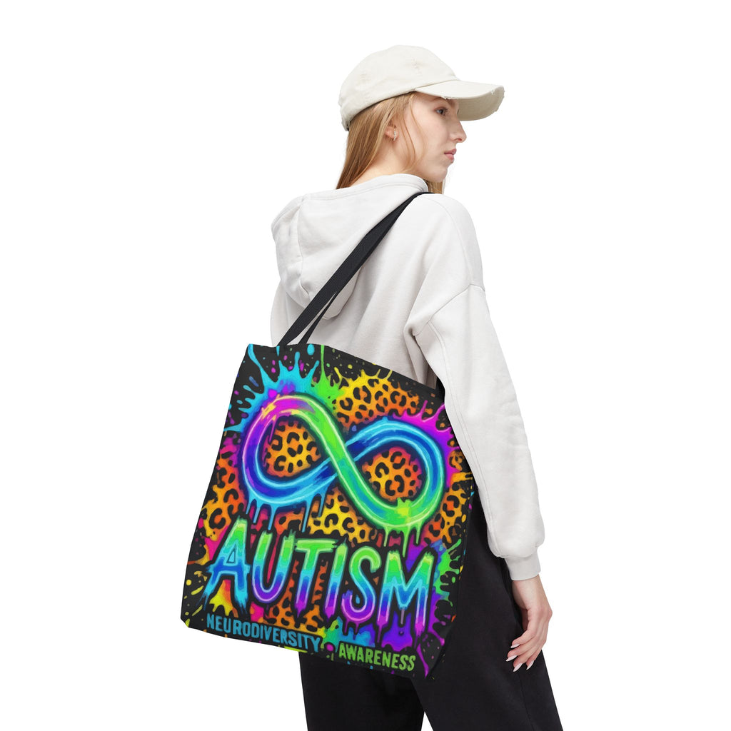 Autism Infinity Symbol Rainbow Leopard Tote Bag — Colorful Neurodiversity Support Tote