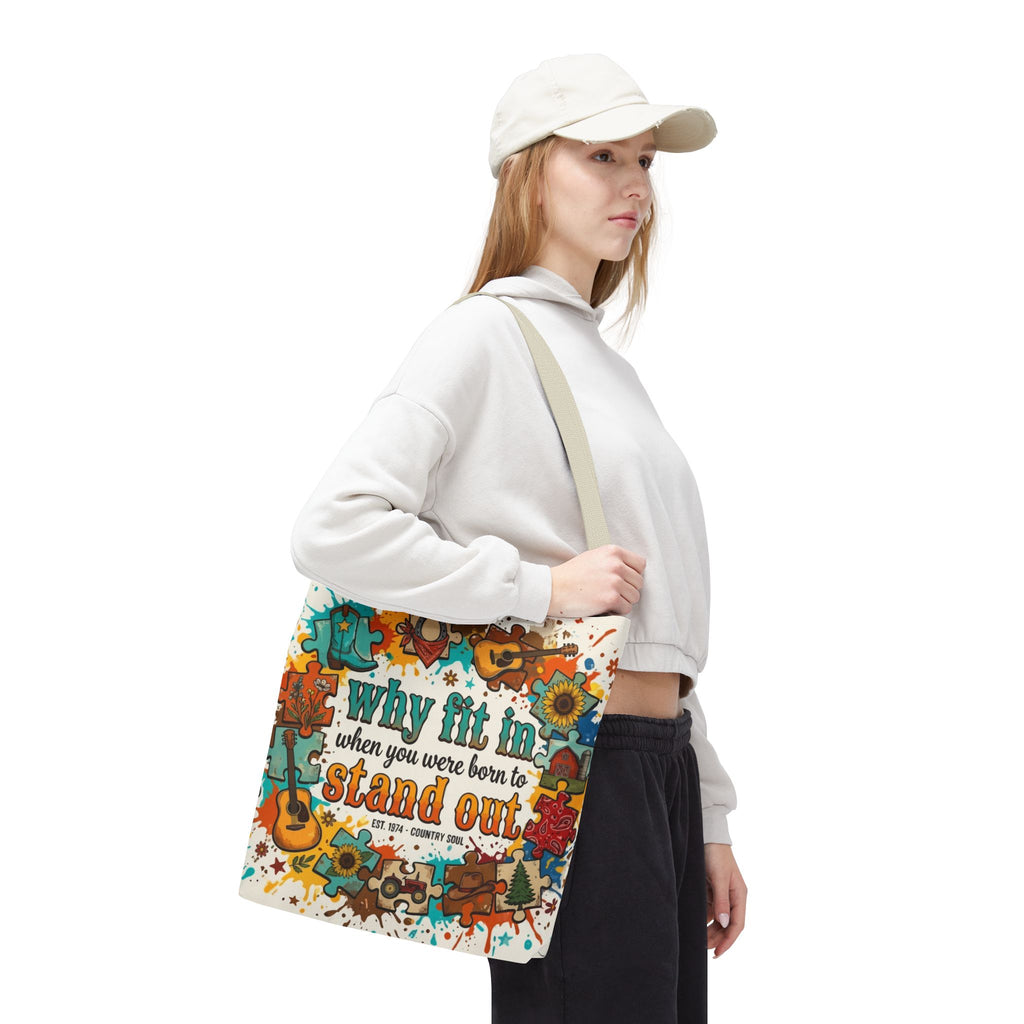 Stand Out Tote Bag — "Why Fit In When You Were Born to Stand Out" Colorful Boho Guitar Design