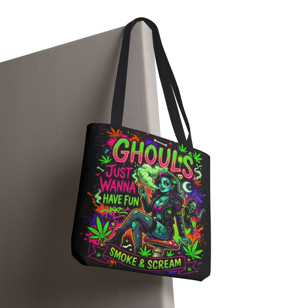 Ghoul's Just Wanna Have Fun Neon Halloween Tote Bag – Spooky Retro Cannabis Art