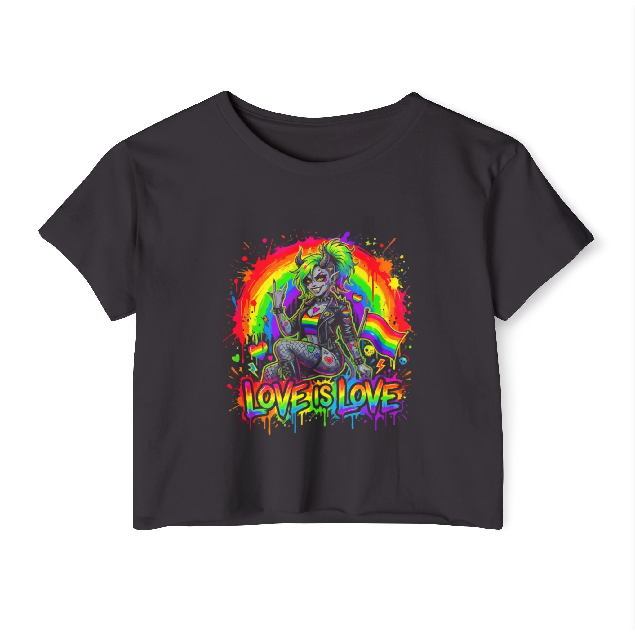 Pride Festival Crop Top — Rainbow "Love Is Love" Graphic