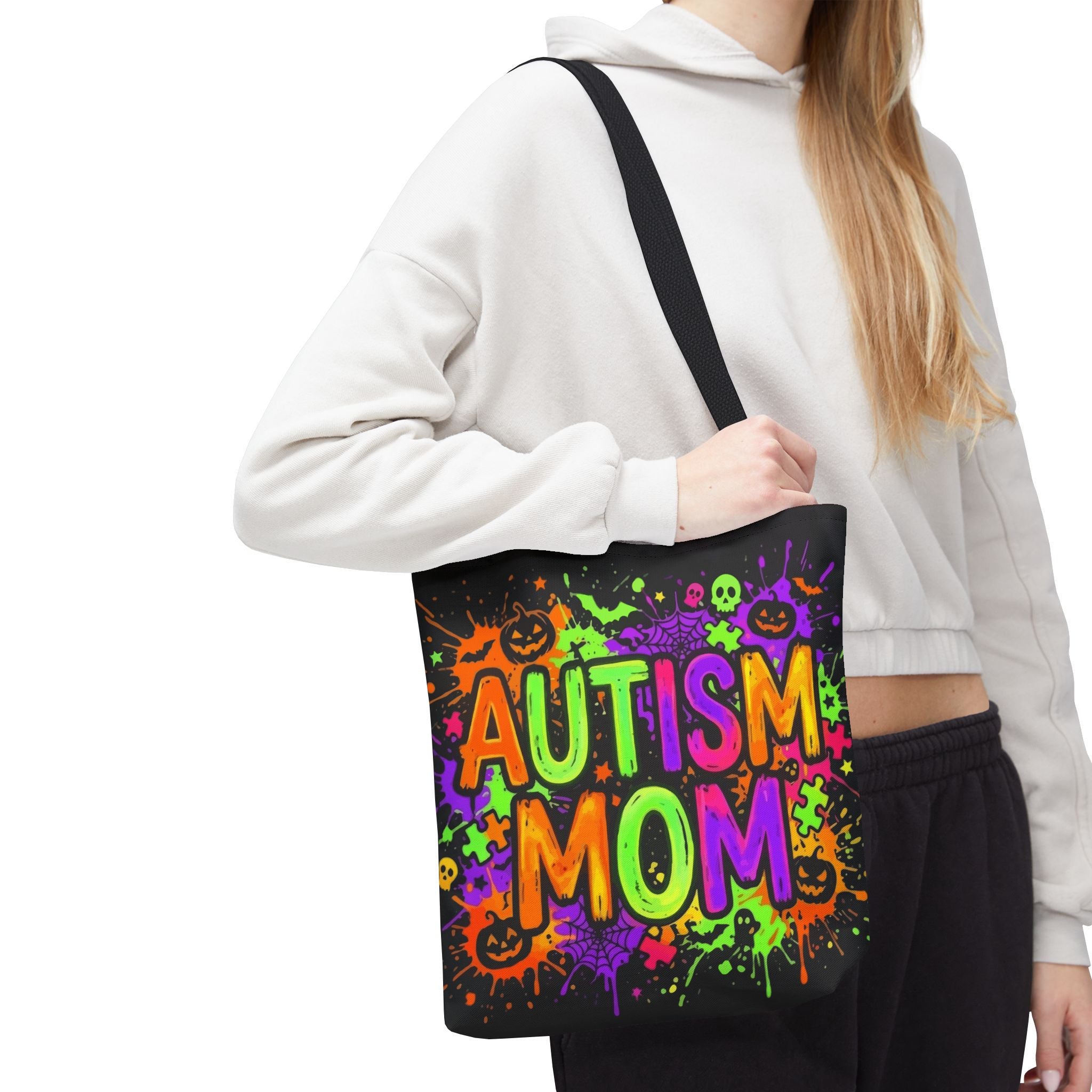 Autism Mom Tote Bag — Colorful Neon Halloween Awareness Shopper