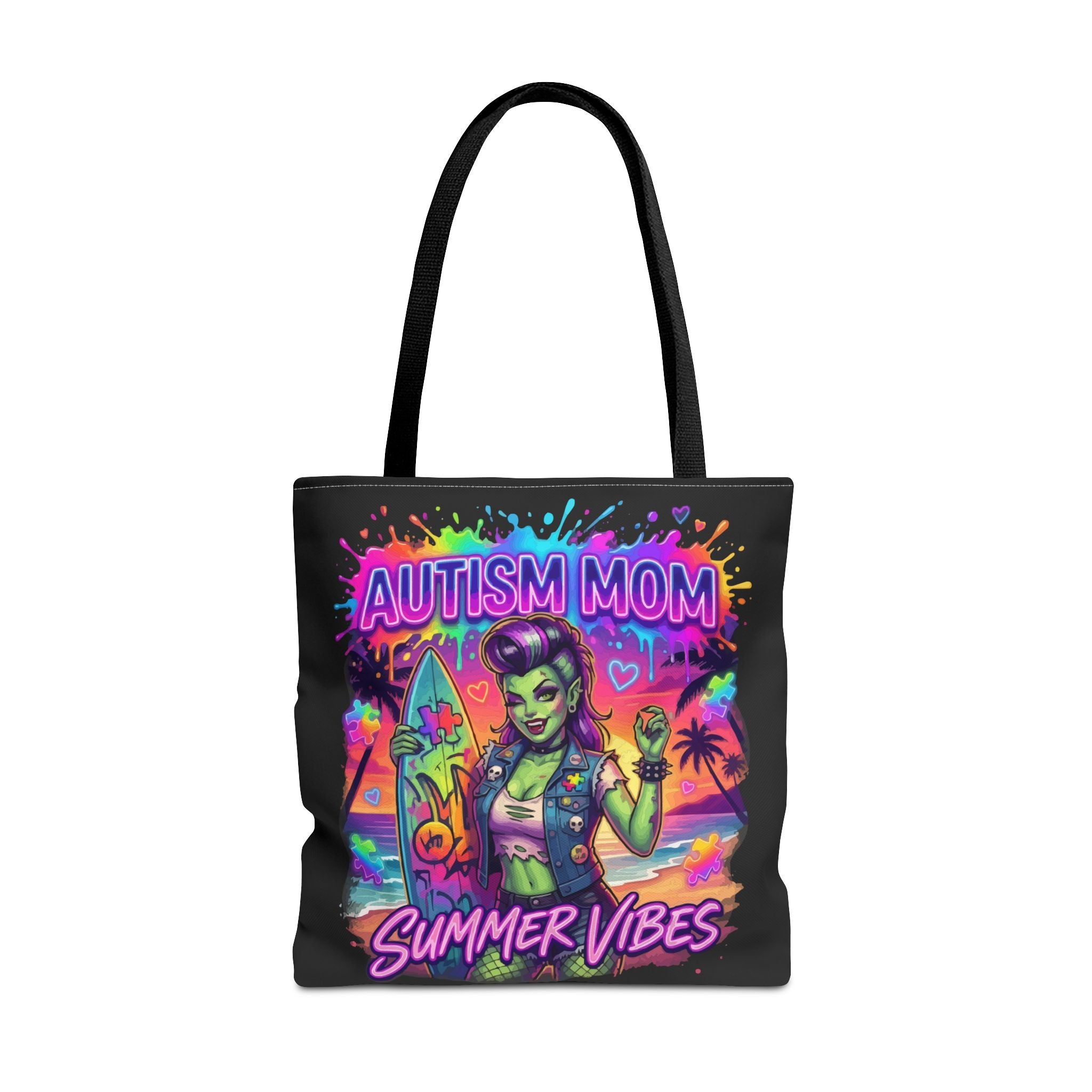 Autism Mom Summer Vibes Tote Bag — Colorful Supportive Beach Tote