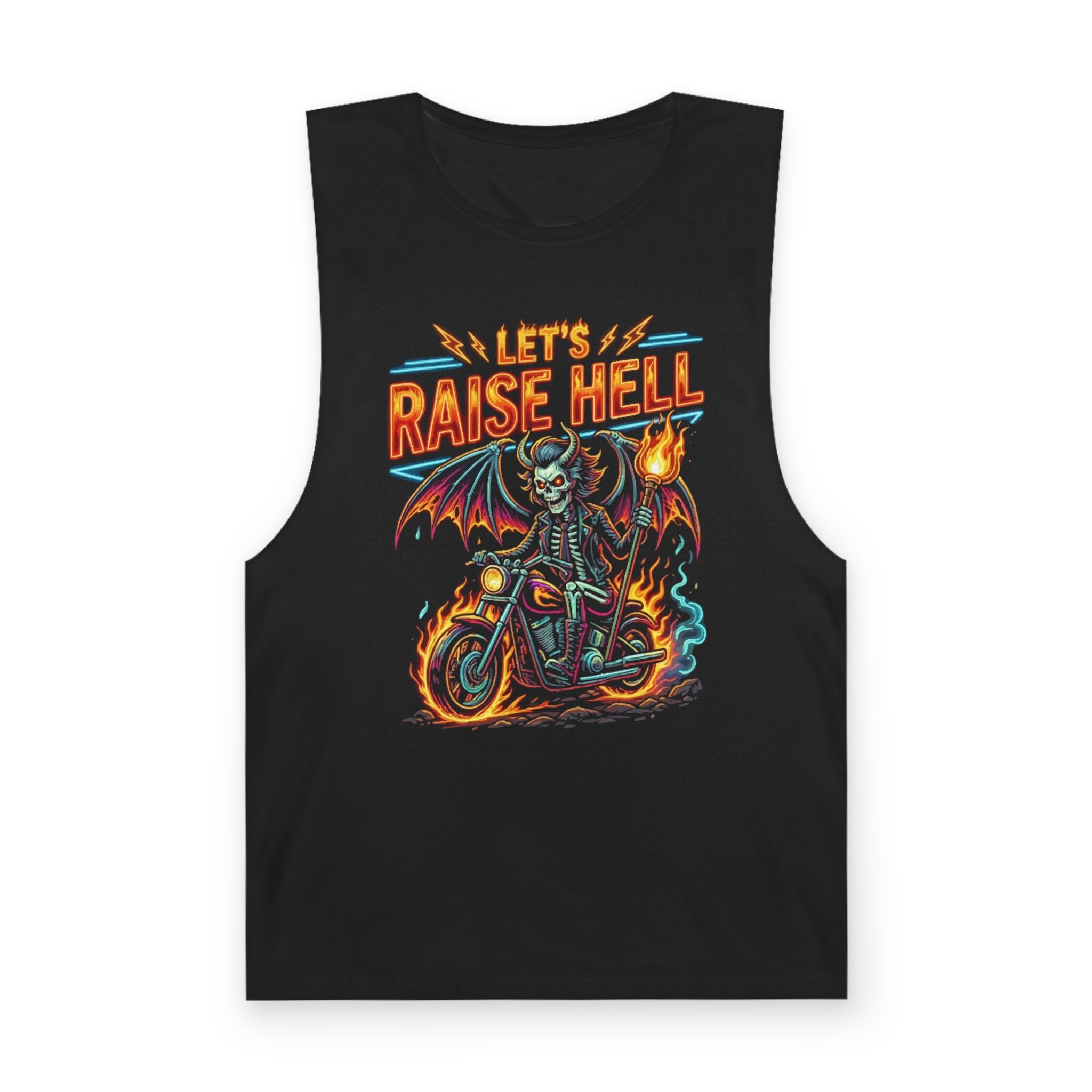 Let’s Raise Hell Motorcycle Tank Top — Demon Rider Biker Graphic