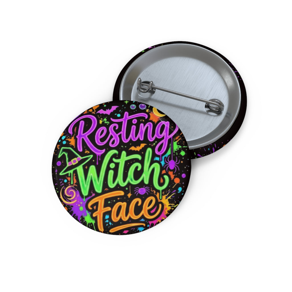 Resting Witch Face Pin Button — Colorful Halloween Witchy Badge