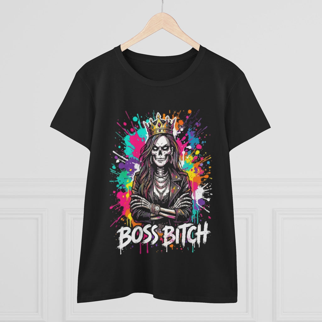 Boss Bitch Women's Tee - Skull Queen Graphic Cotton Shirt