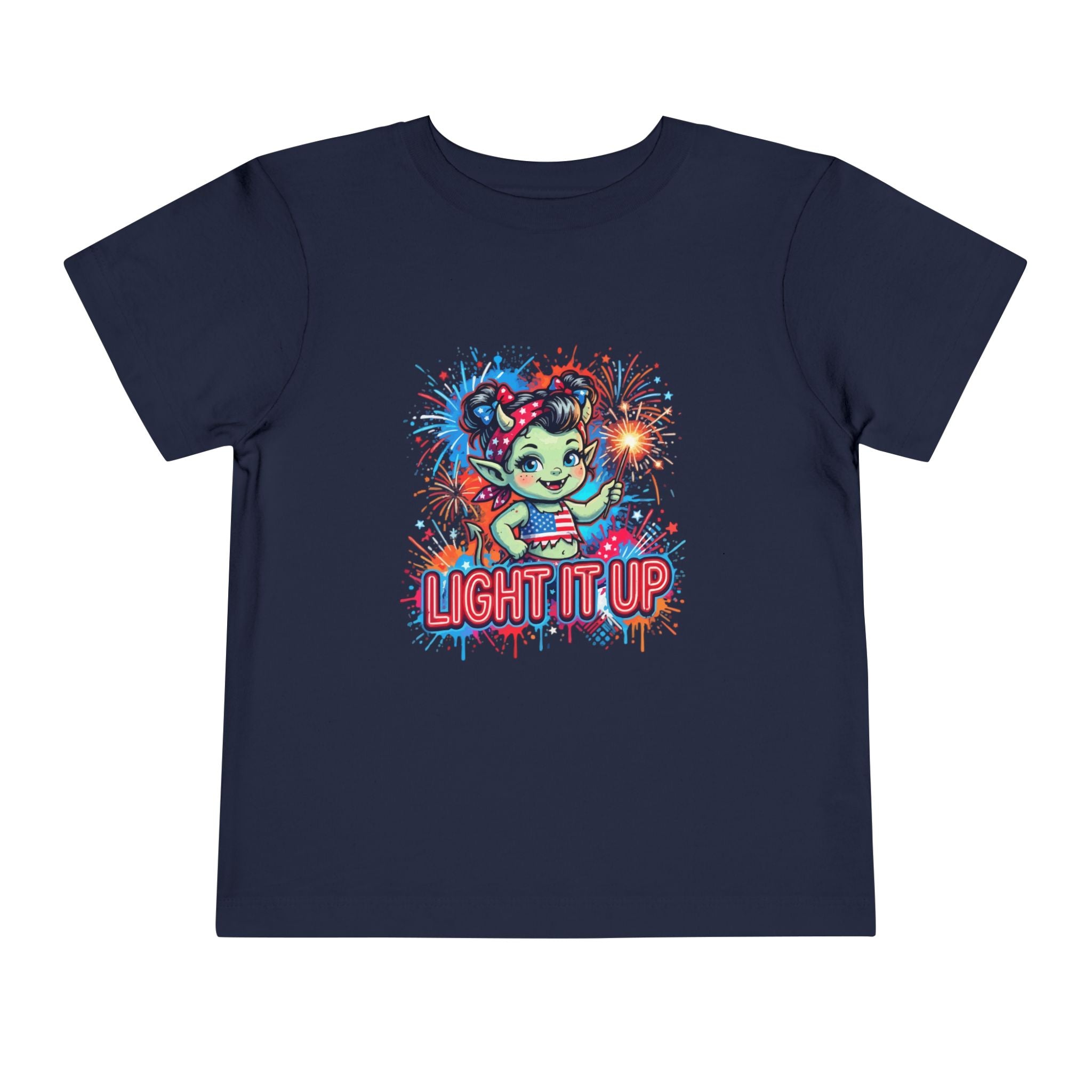 Toddler Tee — Cute Firework Monster "Light It Up" Graphic Shirt