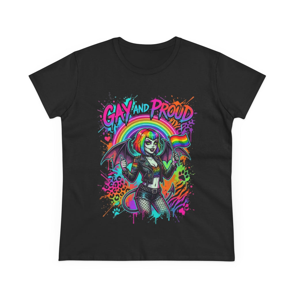 Gay and Proud Rainbow Goth Tee — Women's Pride Graphic T-Shirt