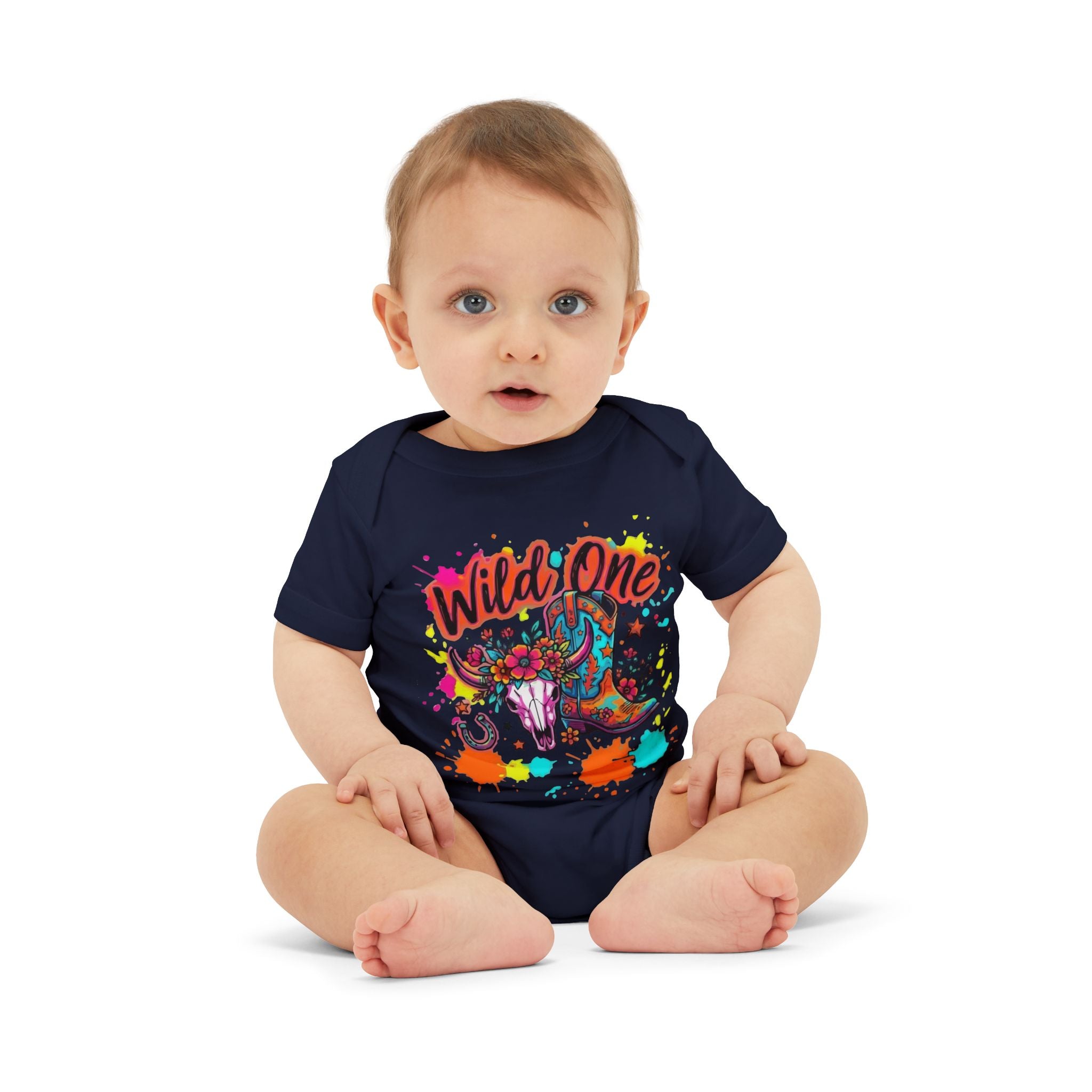 Wild One Cowboy Baby Onesie - Infant Bodysuit with Colorful 'Wild One' Rodeo Design