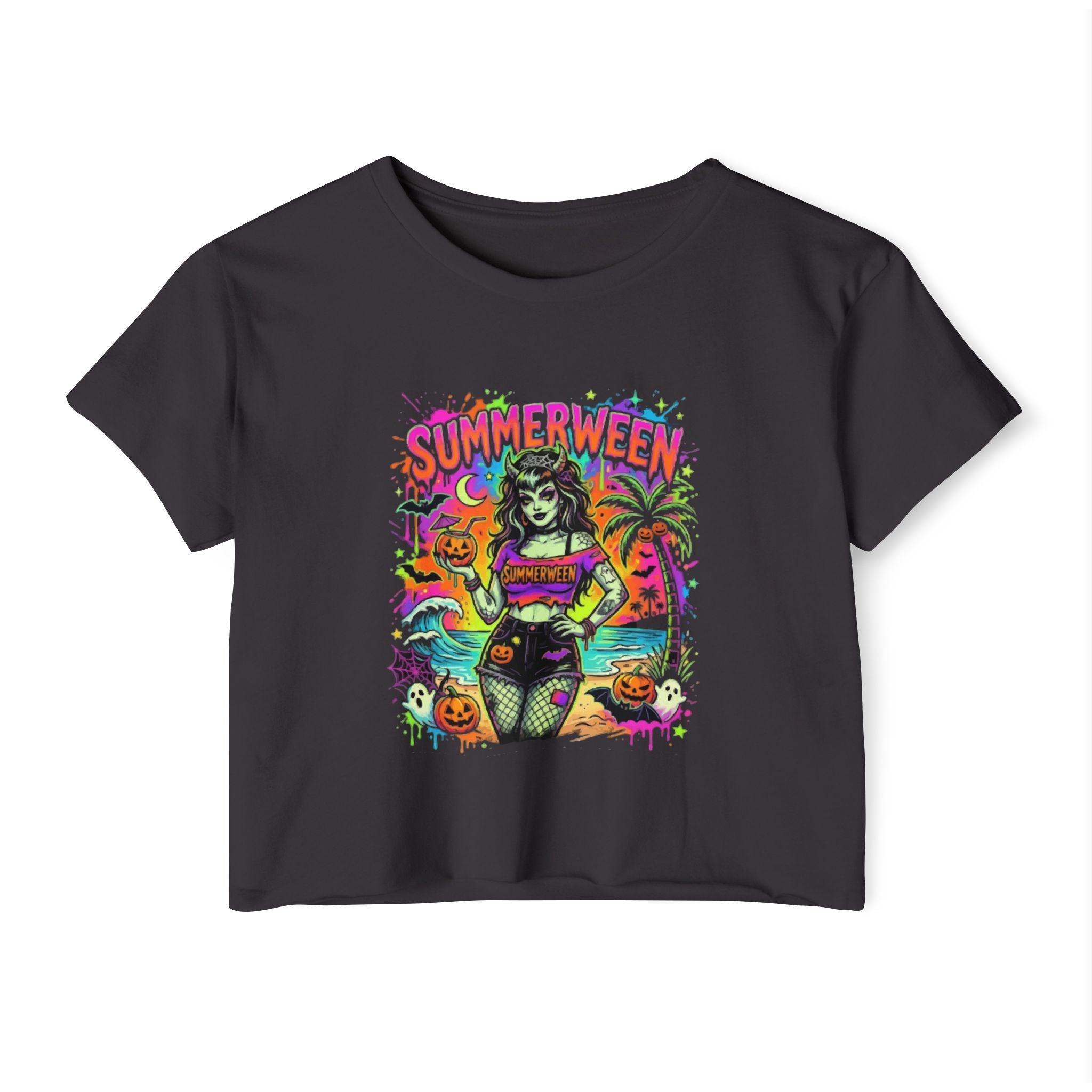 Summerween Crop Top — Neon Halloween Beach Festival Tee