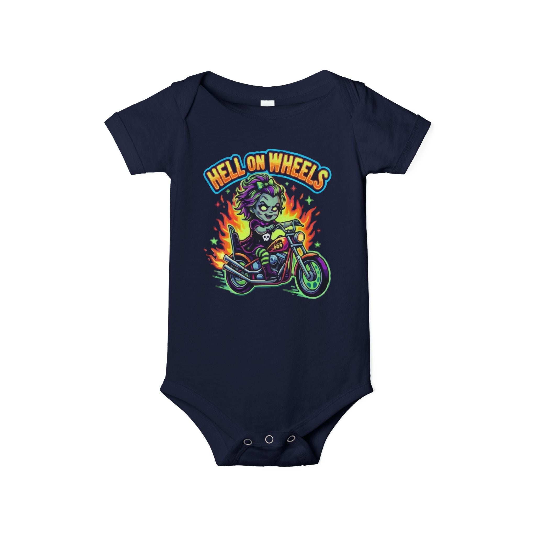Infant Onesie - "Hell on Wheels" Baby Motorcycle Rider Graphic Bodysuit