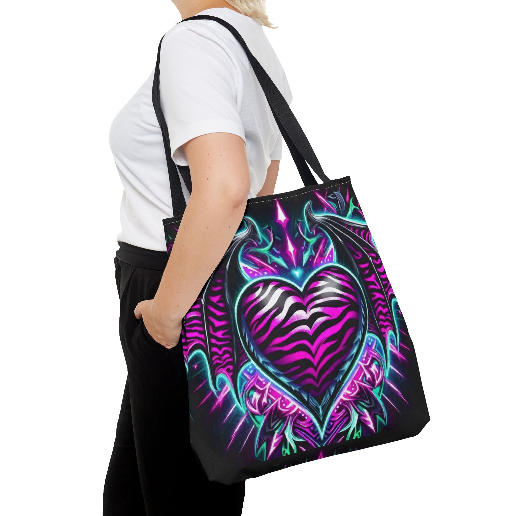 Neon Dragon Heart Tote Bag