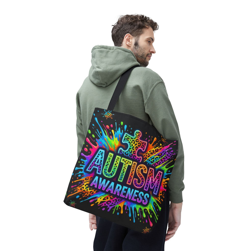 Autism Awareness Tote Bag — Colorful Puzzle Splash Eco Shopper