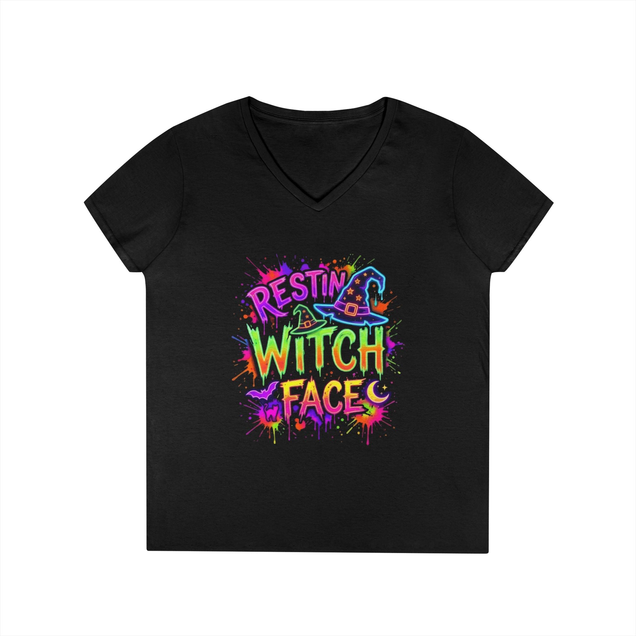 Witch Face V-Neck Tee — Resting Witch Face Halloween T-Shirt