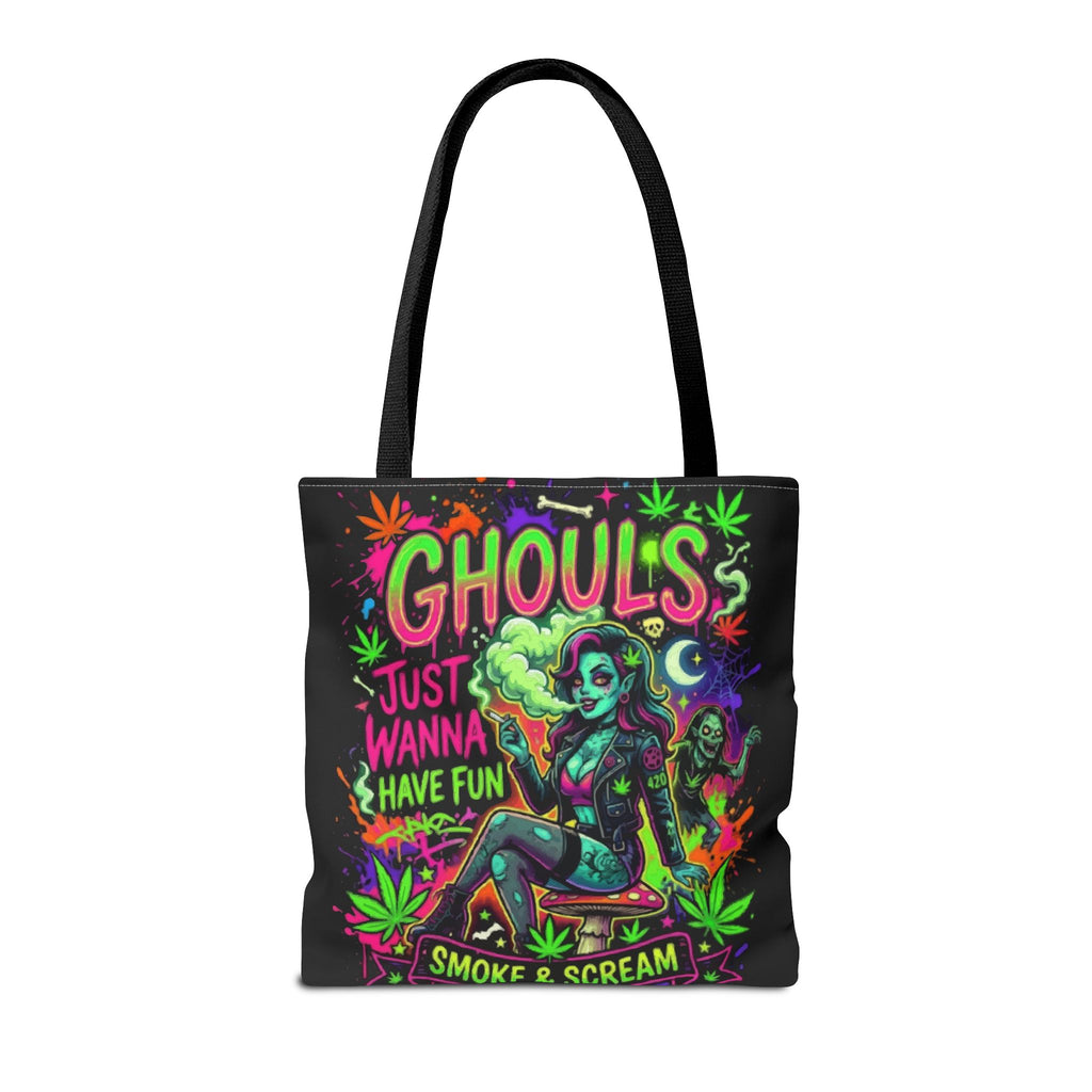 Ghoul's Just Wanna Have Fun Neon Halloween Tote Bag – Spooky Retro Cannabis Art