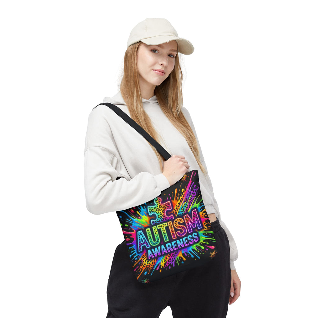 Autism Awareness Tote Bag — Colorful Puzzle Splash Eco Shopper